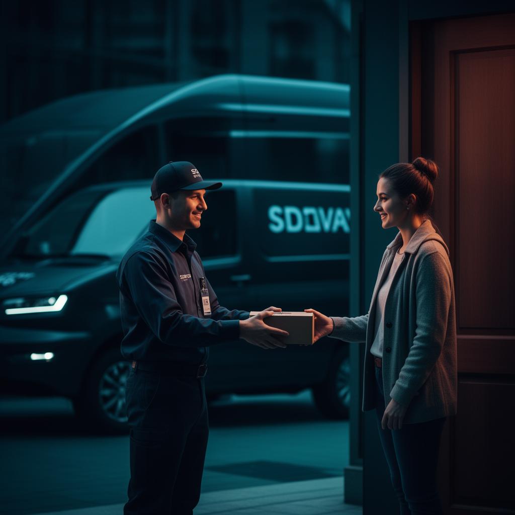 Courier delivering a package to a customer